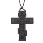 Collier croix orthodoxe en bois silver