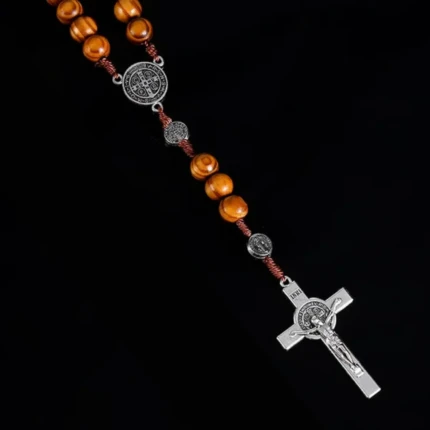 chapelet bois et argent collier