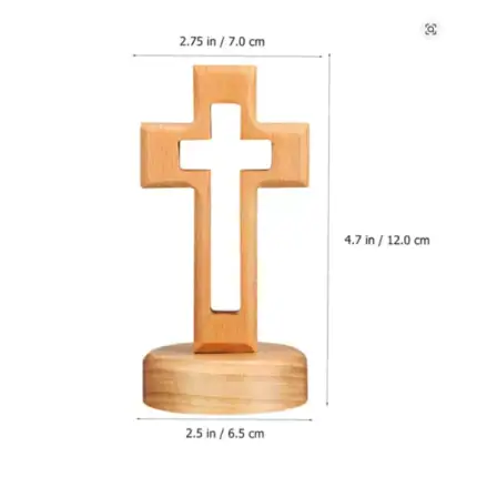 Croix en bois avec base, décoration religieuse en bois naturel.