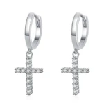 boucle d`oreille croix fine fond blanc