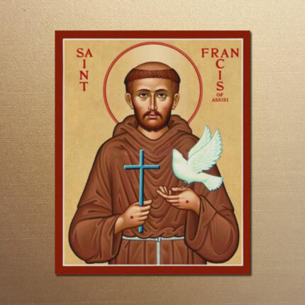 Saint François d'Assise avec une colombe, symbole de paix et d'amour divin.